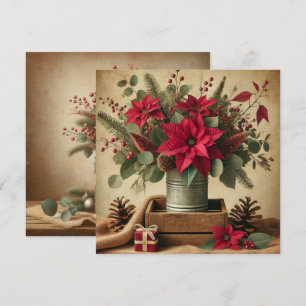 Printable Rustic Vintage Christmas Poinsettia Invitation