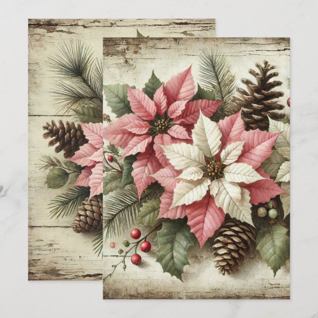 Printable Rustic Watercolor Winter Poinsettia Invitation (Front/Back)