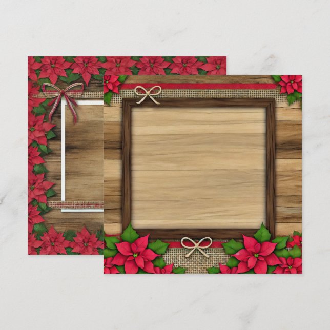 Printable Rustic Wooden Poinsettia Frame Scrapbook Invitation (Front/Back)