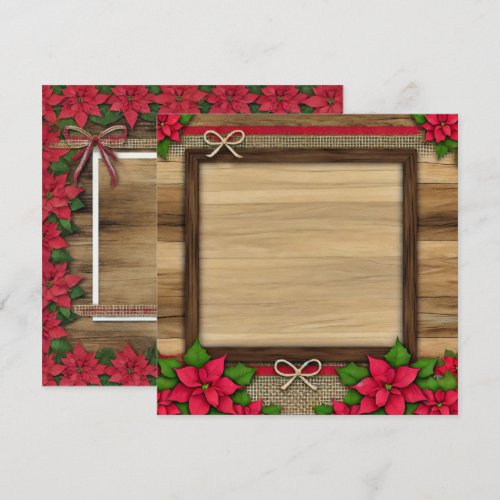 Printable Rustic Wooden Poinsettia Frame Scrapbook Invitation