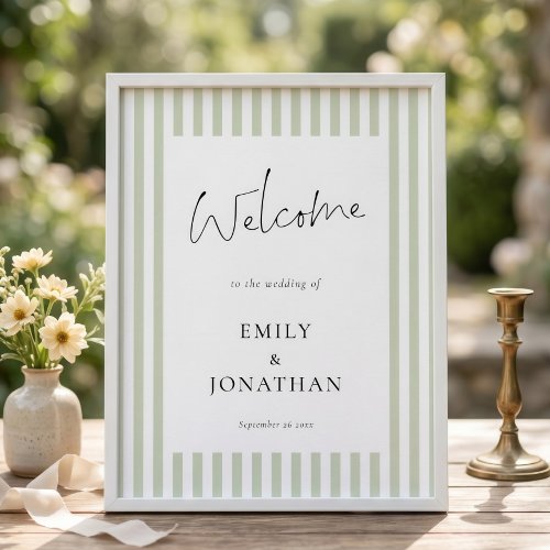 Printable Sage Green Stripes Welcome to Wedding  Poster
