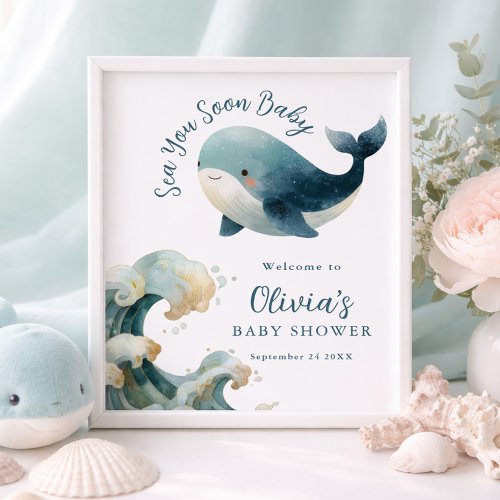 Printable Sea You Soon Whale Baby Shower White