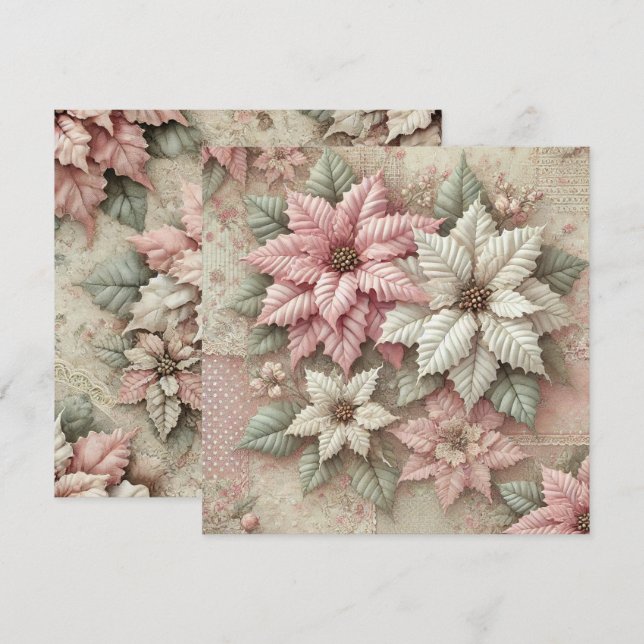 Printable Shabby Chic Fabric Poinsettia Scrapbook Invitation (Front/Back)
