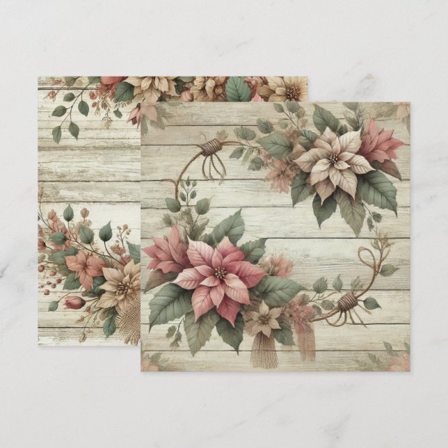 Printable Shabby Chic Poinsettia Garland Scrapbook Invitation (Front/Back)