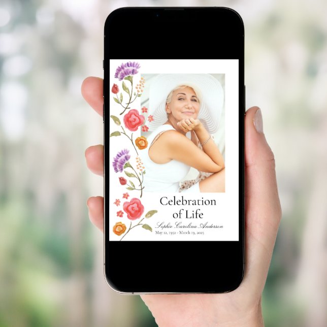 Printable Side Floral Celebration of Life Program (Front Digital)