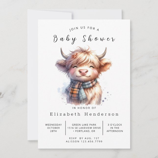 Printable Simple Farm Cow Baby Shower Invitation (Front)