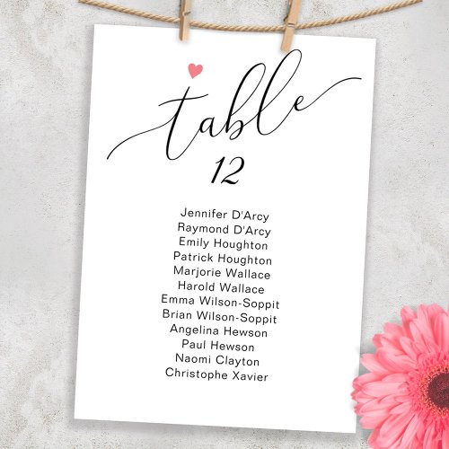 Printable Single Wedding Table Plan Tiny PinkHeart Invitation