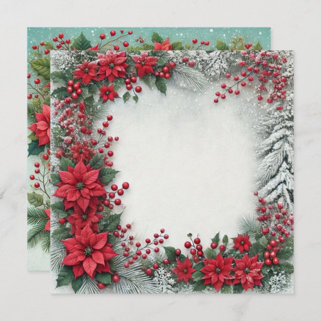 Printable Snowy Poinsettia Frame Scrapbook Invitation (Front/Back)