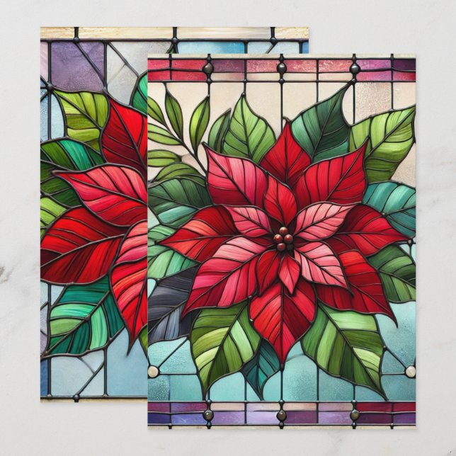 Printable Stained Glass Poinsettia Scrapbook Paper Invitation (Front/Back)