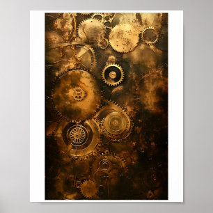 Printable Steampunk Gears And Wheels  Faux Ink 036 Poster