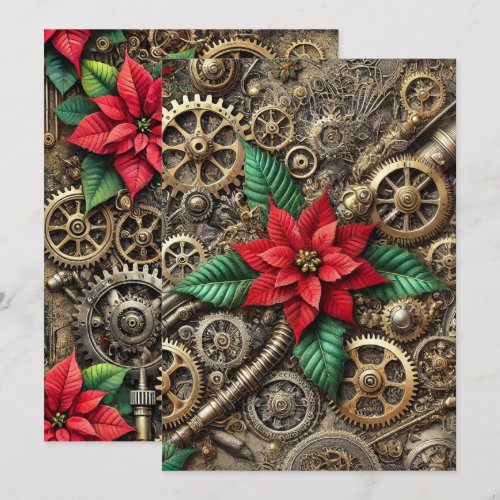 Printable Steampunk Pipes &amp; Gears with Poinsettia Invitation