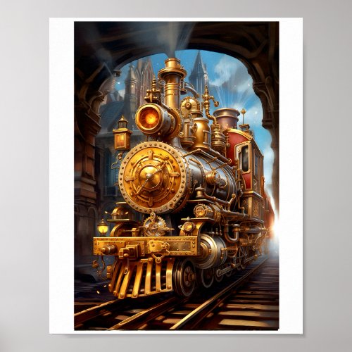 Printable Steampunk Steam Train Faux Ink 037 Poster