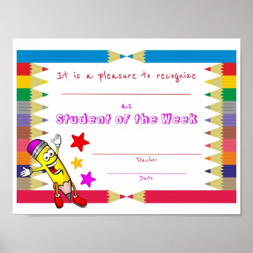 Printable Student of the Week Certificate for Kids Poster