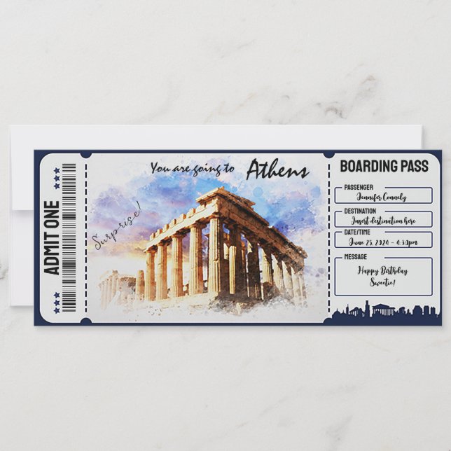 Printable Surprise Athens, Greece Ticket Template (Front)
