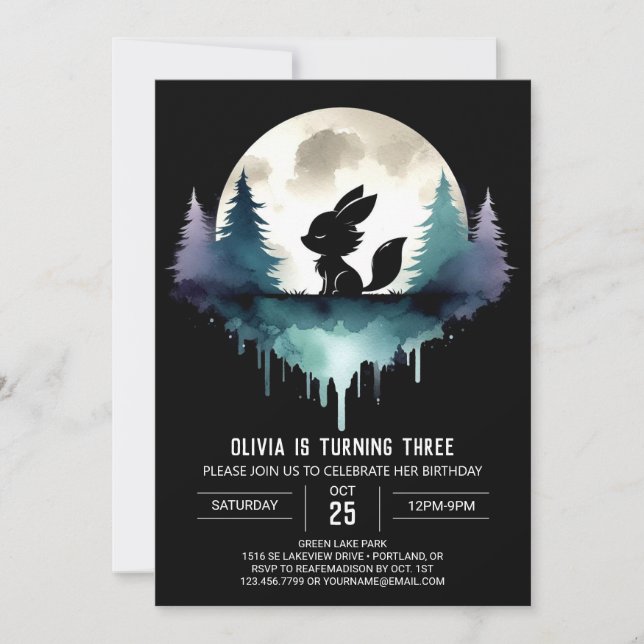 Printable Sweet Wolf Birthday Invitation (Front)