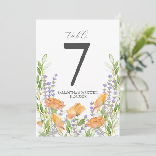 Printable Table Number Watercolor Flowers