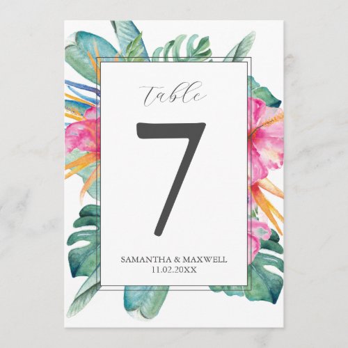 Printable Table Numbers Pink Tropical Florals