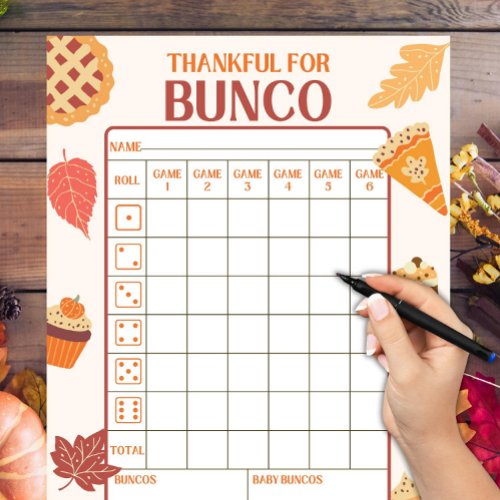 Printable Thanksgiving Bunco Score Cards Sheets