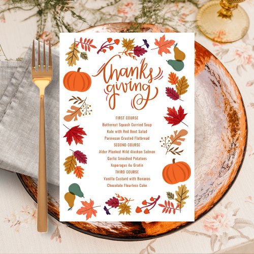 Printable Thanksgiving Menu Invitation