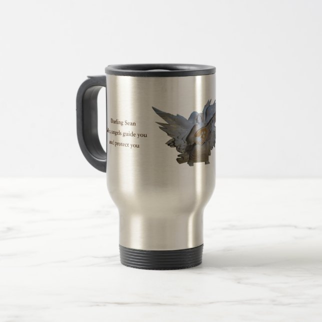 Printable Travel Mug, Gold Angel, Add Names Travel Mug (Front Left)