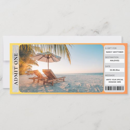 Printable Tropical Beach Surprise Reveal Ticket Card