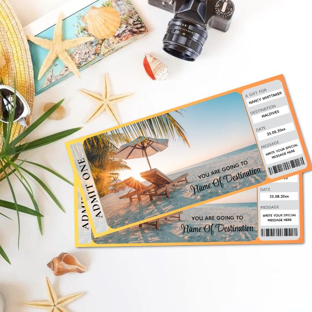 Printable Tropical Beach Surprise Reveal Ticket Card (Creator Uploaded)