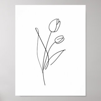 Printable Tulip Line Drawing minimal, art floral Poster