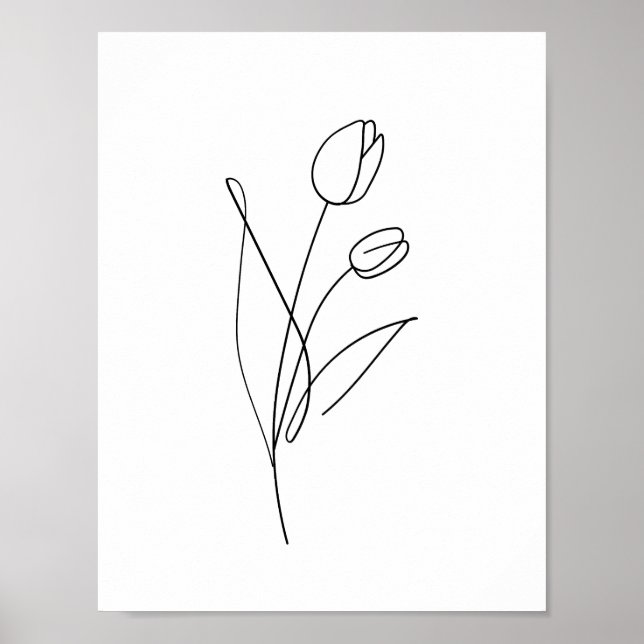 Printable Tulip Line Drawing minimal, art floral Poster (Front)
