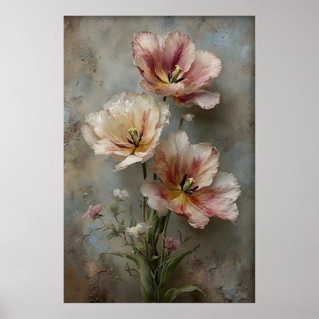 Printable Tulips Wall Art, Antique Spring Flowers Poster (Front)