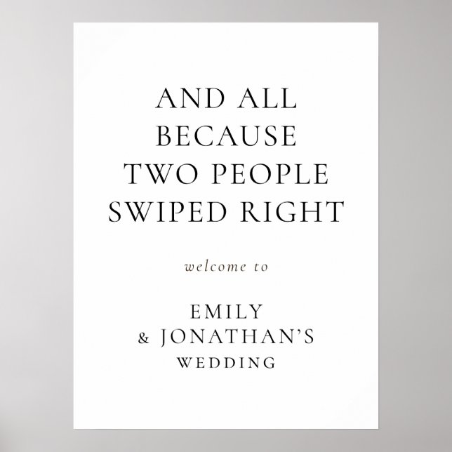 Printable Two People Swiped Right Welcome Wedding Poster (Front)