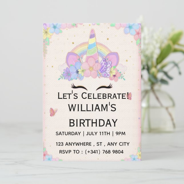 Printable Unicorn Birthday Card | Instant Download (Standing Front)