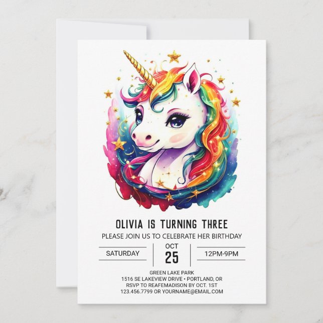 Printable Unicorn Birthday Delight Invitation (Front)