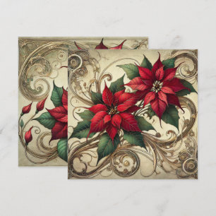 Printable Vintage Art Nouveau Christmas Poinsettia Invitation