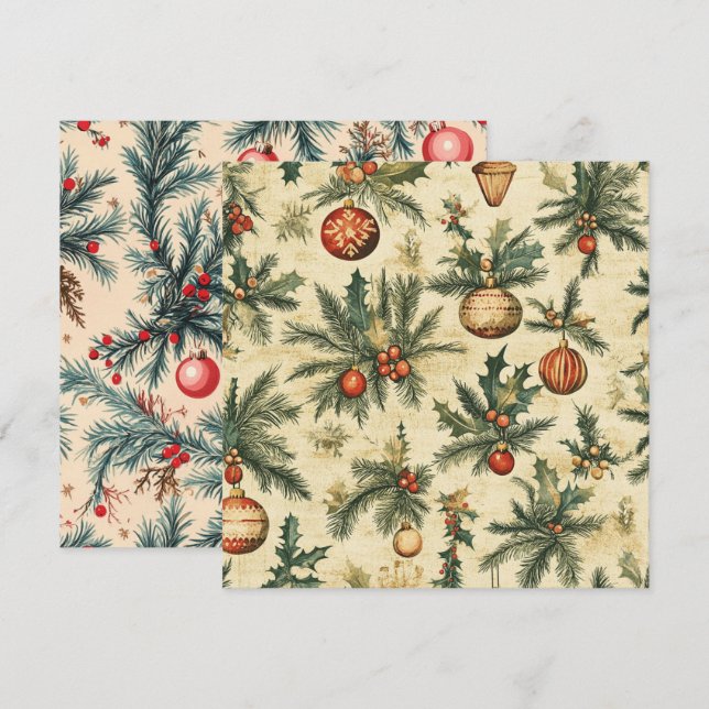 Printable Vintage Christmas Baubles and Branches Invitation (Front/Back)