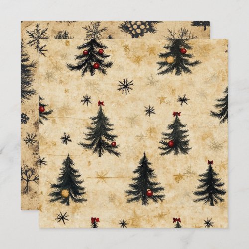 Printable Vintage Christmas Evergreen Pine Trees Invitation