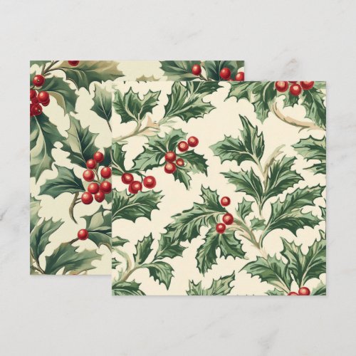 Printable Vintage Christmas Holly Pattern Paper Invitation