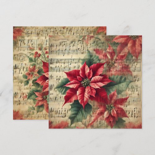 Printable Vintage Christmas Poinsettia Sheet Music Invitation