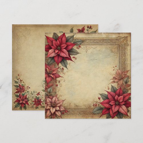 Printable Vintage Paper Poinsettia Frame Scrapbook Invitation
