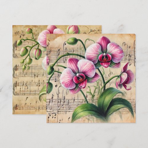 Printable Vintage Pink and Green Orchids Scrapbook Invitation