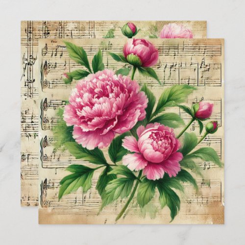 Printable Vintage Pink and Green Peonies Scrapbook Invitation