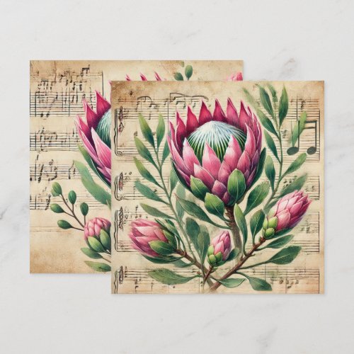 Printable Vintage Pink and Green Protea Scrapbook Invitation