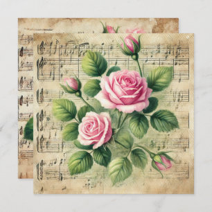 Printable Vintage Pink and Green Roses Scrapbook Invitation