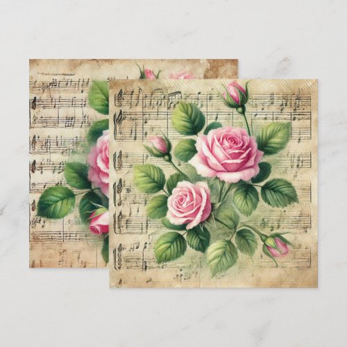 Printable Vintage Pink and Green Roses Scrapbook Invitation