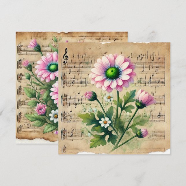 Printable Vintage Pink & Green Daisies Scrapbook Invitation (Front/Back)