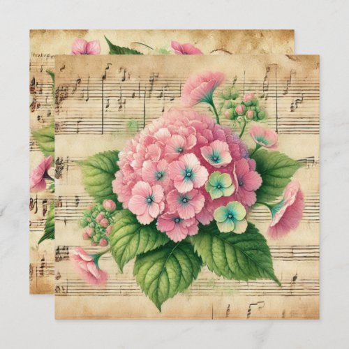 Printable Vintage Pink &amp; Green Hydrangea Scrapbook Invitation