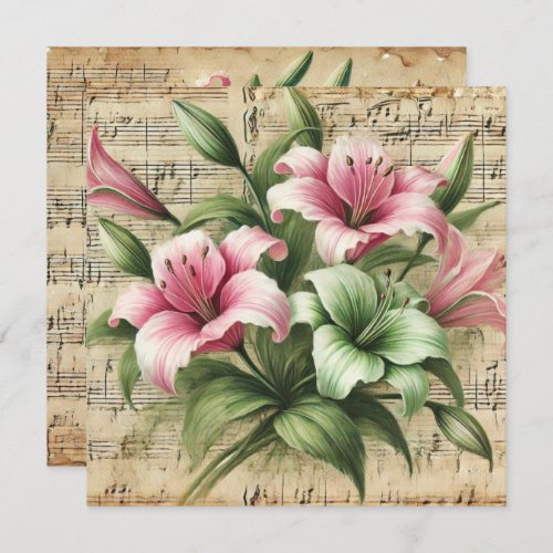 Printable Vintage Pink &amp; Green Lilies Scrapbook Invitation