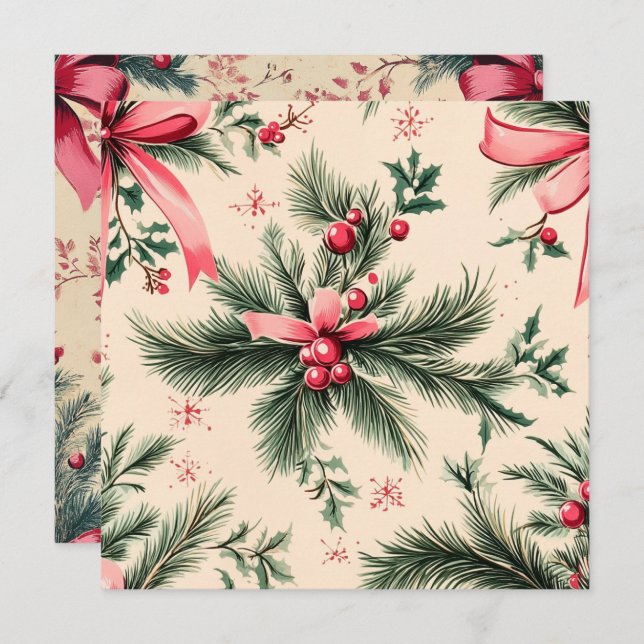 Printable Vintage Pinkmas Branches Bows & Berries Invitation (Front/Back)