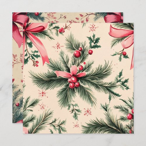 Printable Vintage Pinkmas Branches Bows &amp; Berries Invitation