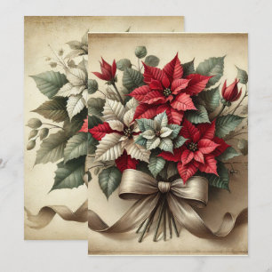 Printable Vintage Watercolor Poinsettia Bouquet Invitation