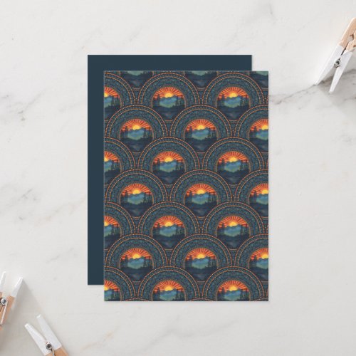 Printable Vintage Wilderness Sunset Mandala Scales Invitation